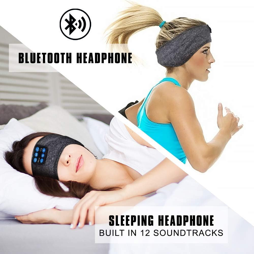 Wireless Bluetooth Sleep Headband with HD Stereo Speakers for Side Sleepers - Ideal for Running, Yoga, Meditation, and Travel - Grey Version 2021-09