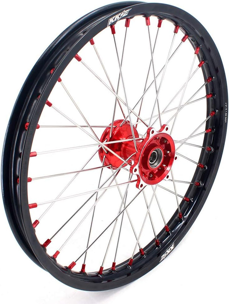 1.6 * 21"/2.15 * 19'' MX Cast Wheels Rims Set Compatible with HONDA CRF250R 2004-2013 CRF450R 2002-2012 Red Nipple