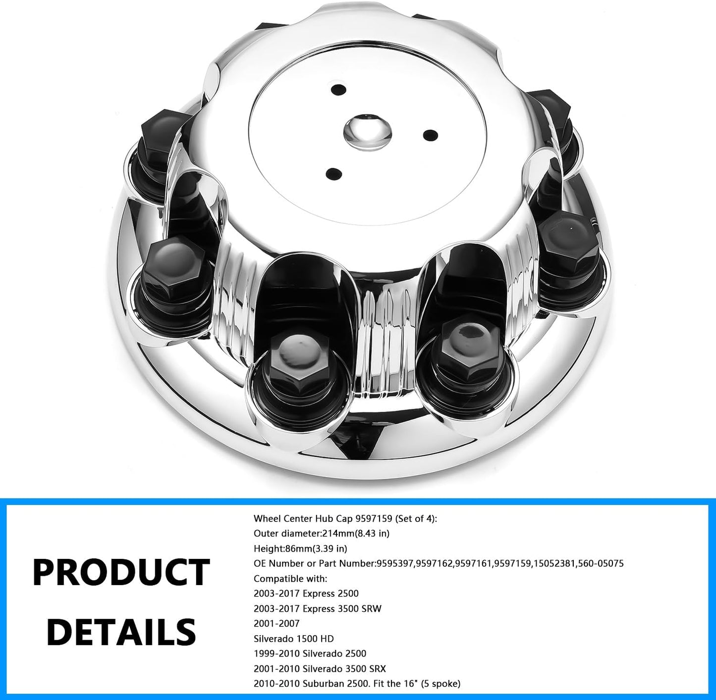 Wheel Center Hub Cap 9597159 (Set of 4),Center Cover Hubcap Fit 16" Wheels Compatible with Chevy Express 2500 3500 SRW Silverado 1500 HD 2500 3500 SRX Suburban 2500 for # 15052381