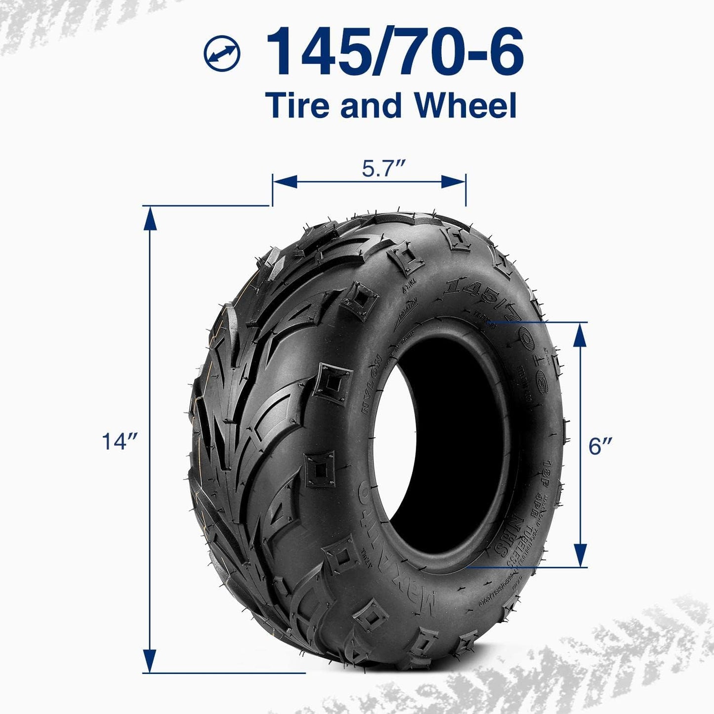 145 70 6 ATV Tires 145/70-6 Mini Bike Tires 145 70-6 Go Kart Tire at 145X70-6 Tire 4PLY Tubeless, Set of 4
