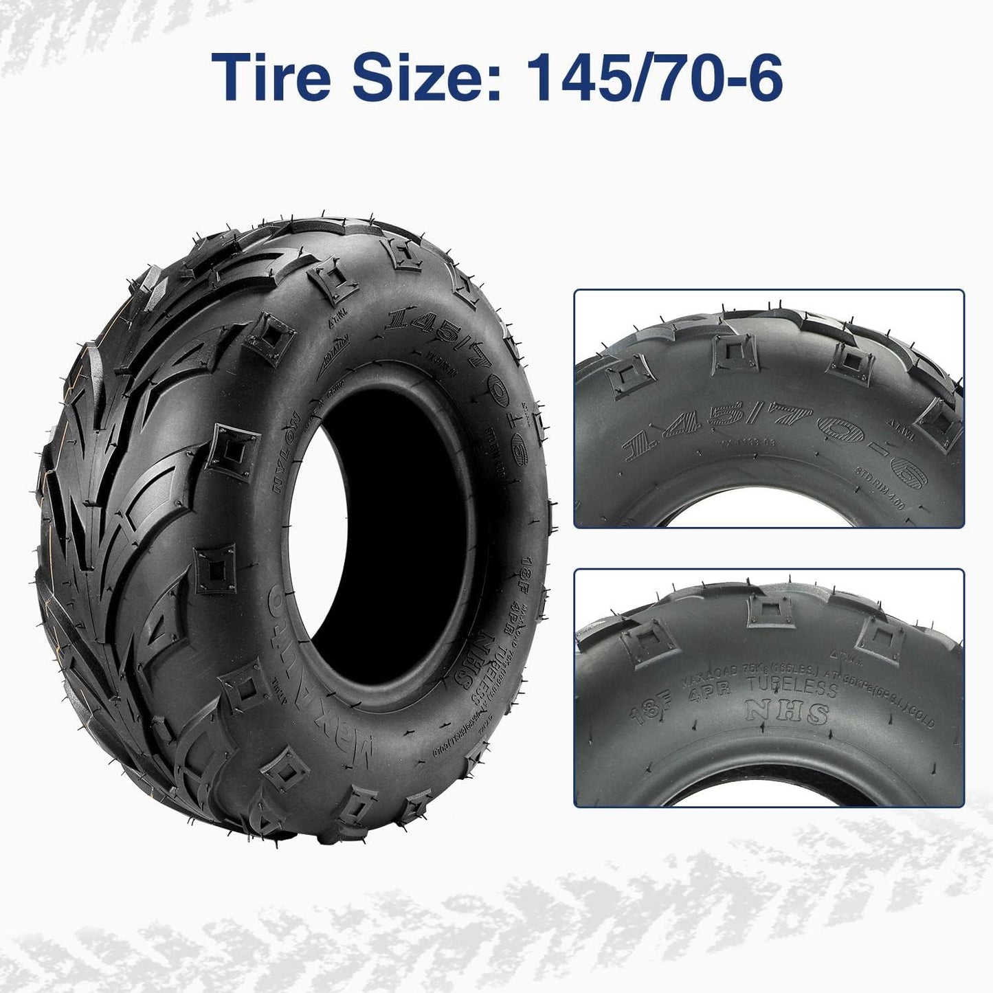 145 70 6 ATV Tires 145/70-6 Mini Bike Tires 145 70-6 Go Kart Tire at 145X70-6 Tire 4PLY Tubeless, Set of 4