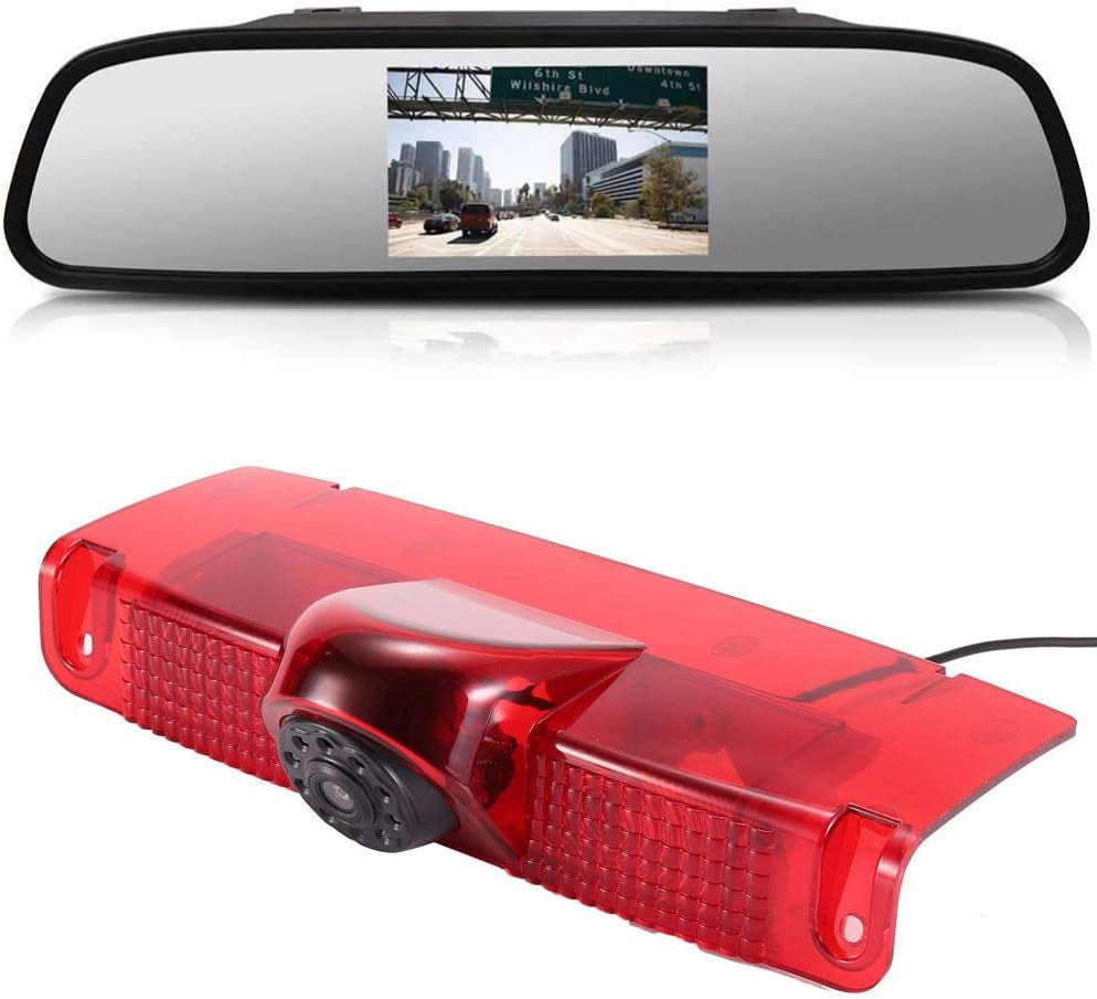 Updated Car Third Roof Mount Brake Lamp Camera with 4.3" Reverse Screen for Chevrolet Express and GMC Savana Vans