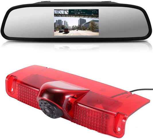 Updated Car Third Roof Mount Brake Lamp Camera with 4.3" Reverse Screen for Chevrolet Express and GMC Savana Vans