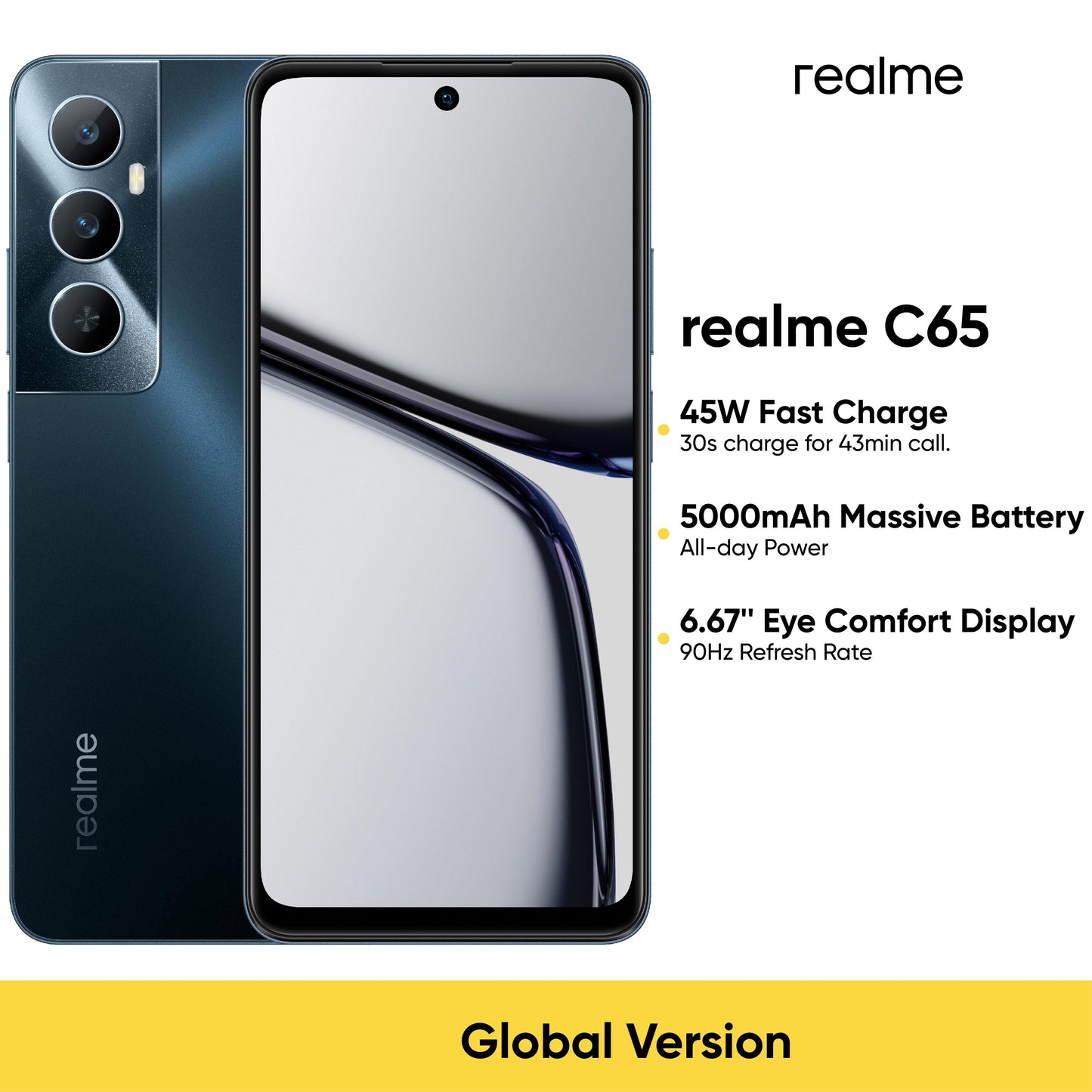 6GB+128GB Realme C65 Unlocked Smartphone - Capture Life with 50MP AI Camera, 5000mAh Long-Lasting Battery, NFC Supported, 4G LTE, Android 14, Global Version, Black