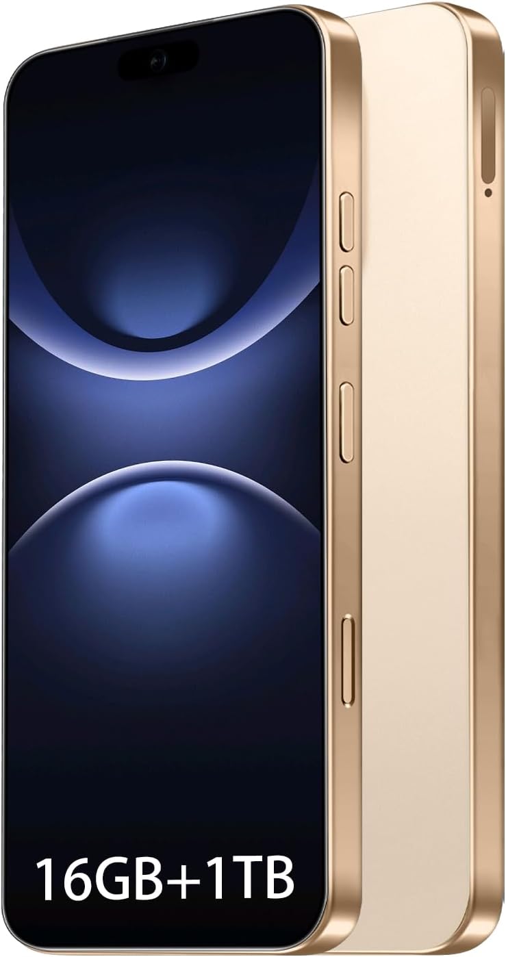16PROMA X 16GB+1TB 6.99" HD Screen Smartphone Unlocked Cell Phone,Battery 7000mAh Unlocked The Phone, Android 14 Fingerprint Button Unlock/GPS/Dual SIM/5G/Face ID(Desert Titanium)