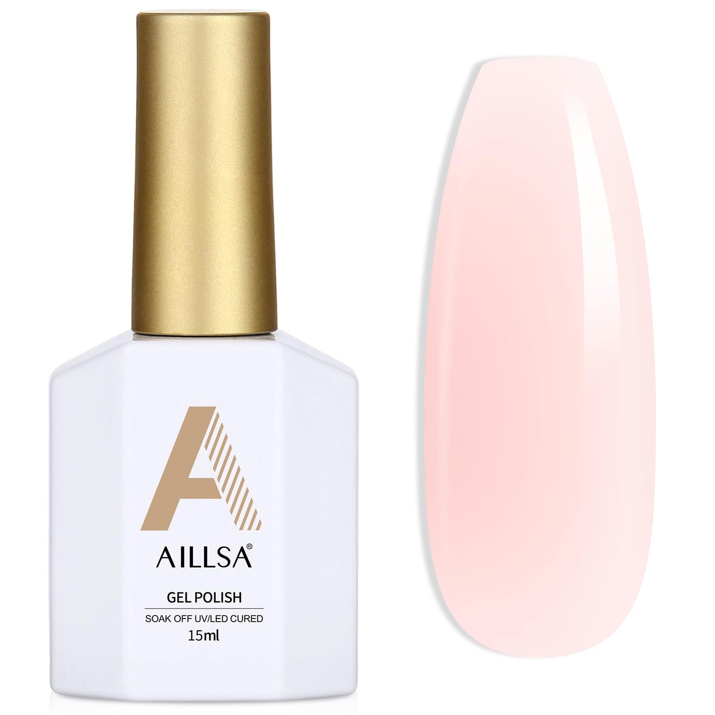 AILLSA Milky Pink Nude Gel Nail Polish, 15ml Translucent Soak Off UV LED Light Cure Gel Polish, Long Lasting for French Nail Art Salon DIY Manicure at Home