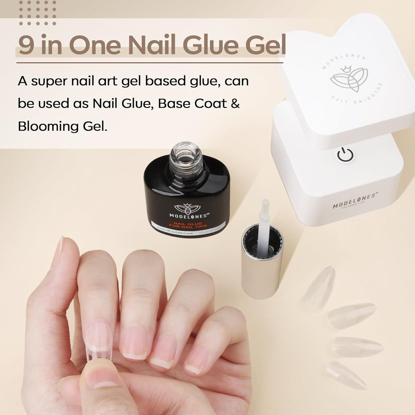 9 in One Nail Glue Polish Set Brush on Gel Nail Glue 15Ml for Rhinestone, Base G