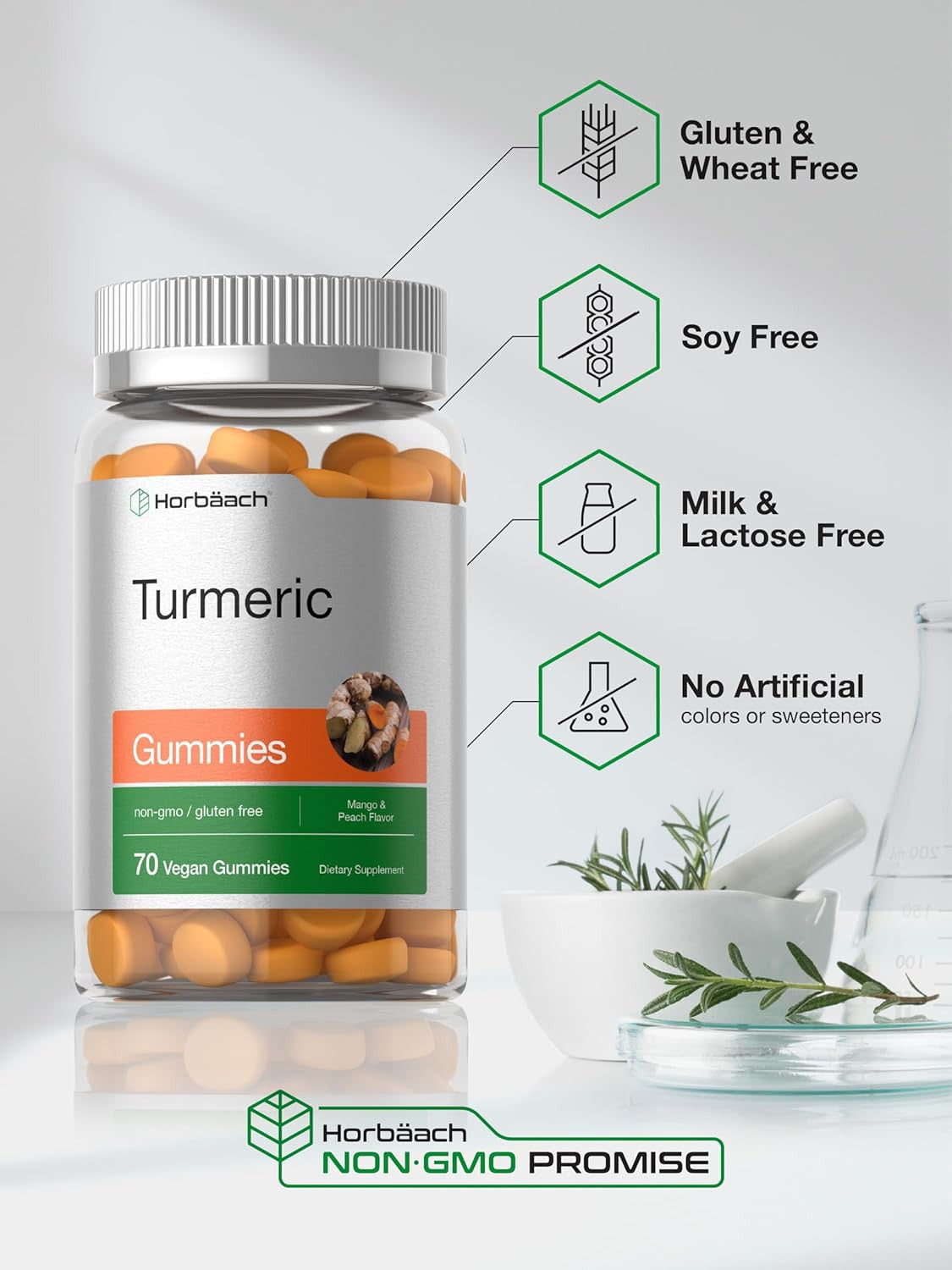 Turmeric Gummies | 70 Count | Mango & Peach Flavor | Turmeric Curcumin with Ging