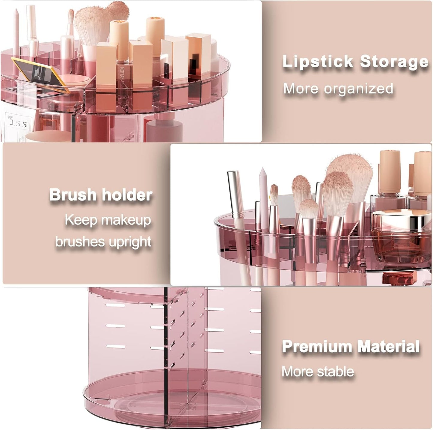 360 Rotating Makeup Organizer with Lipstick Slots, 8 Adjustable Layers Spinning