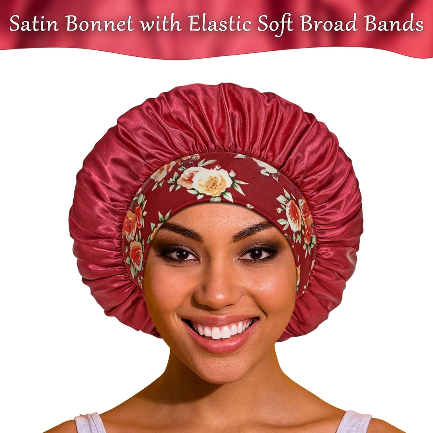 3 Pack Satin Bonnet Silk Hair Bonnet for Sleeping, Sleep Bonnets for Women Large