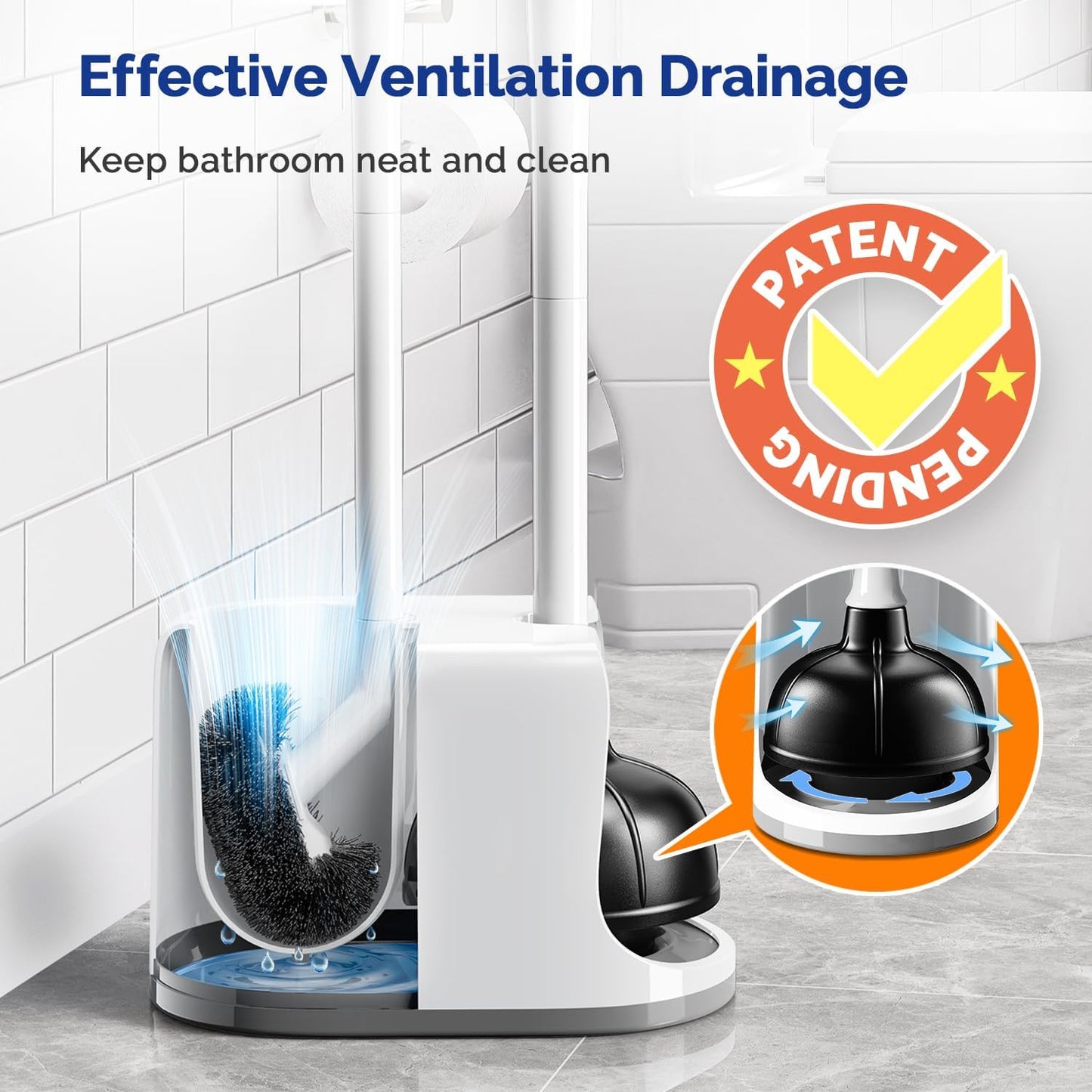 Toilet Plunger Bowl Brush Combo:Heavy Duty Rubber for Drain Clog Remover - Curve