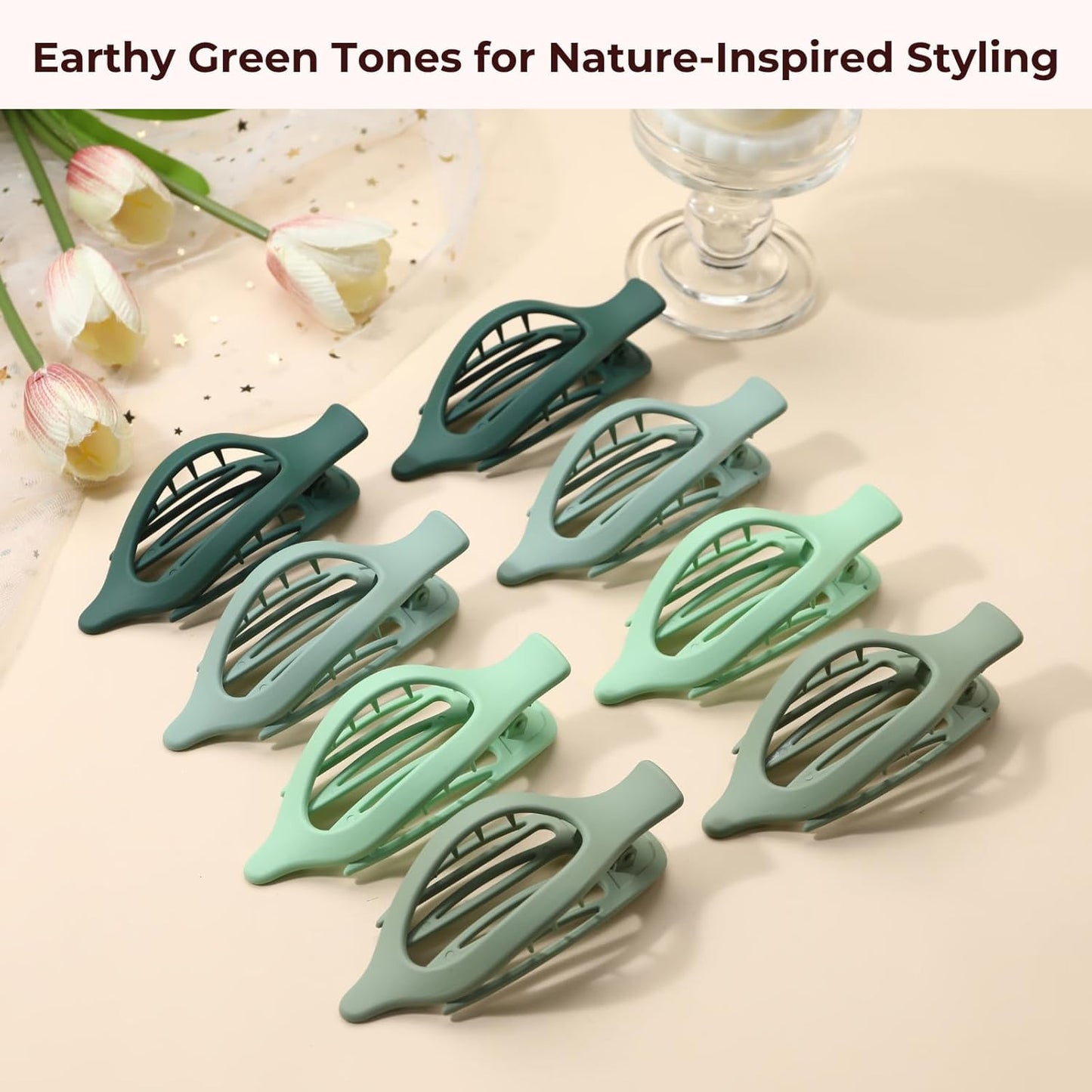 8 Pack Green Flat Hair Clips – Matte Large French Green Claw Clips for Women & G