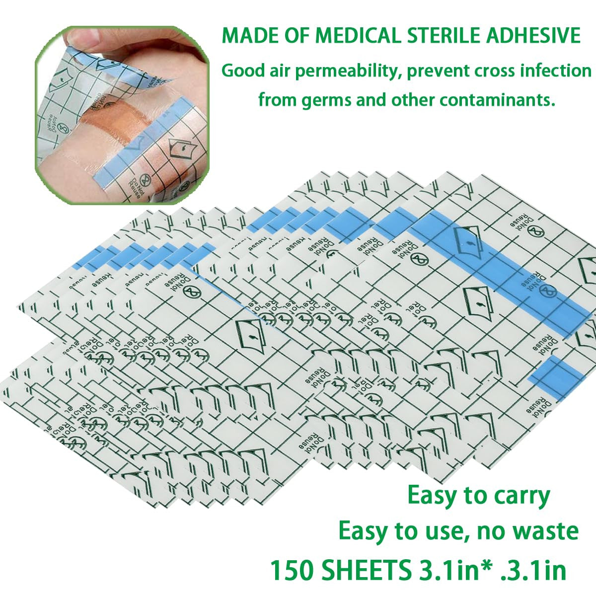 150 Pieces 3.1 X 3.1 in Stretch Waterproof Adhesive Bandages Transparent Film fo