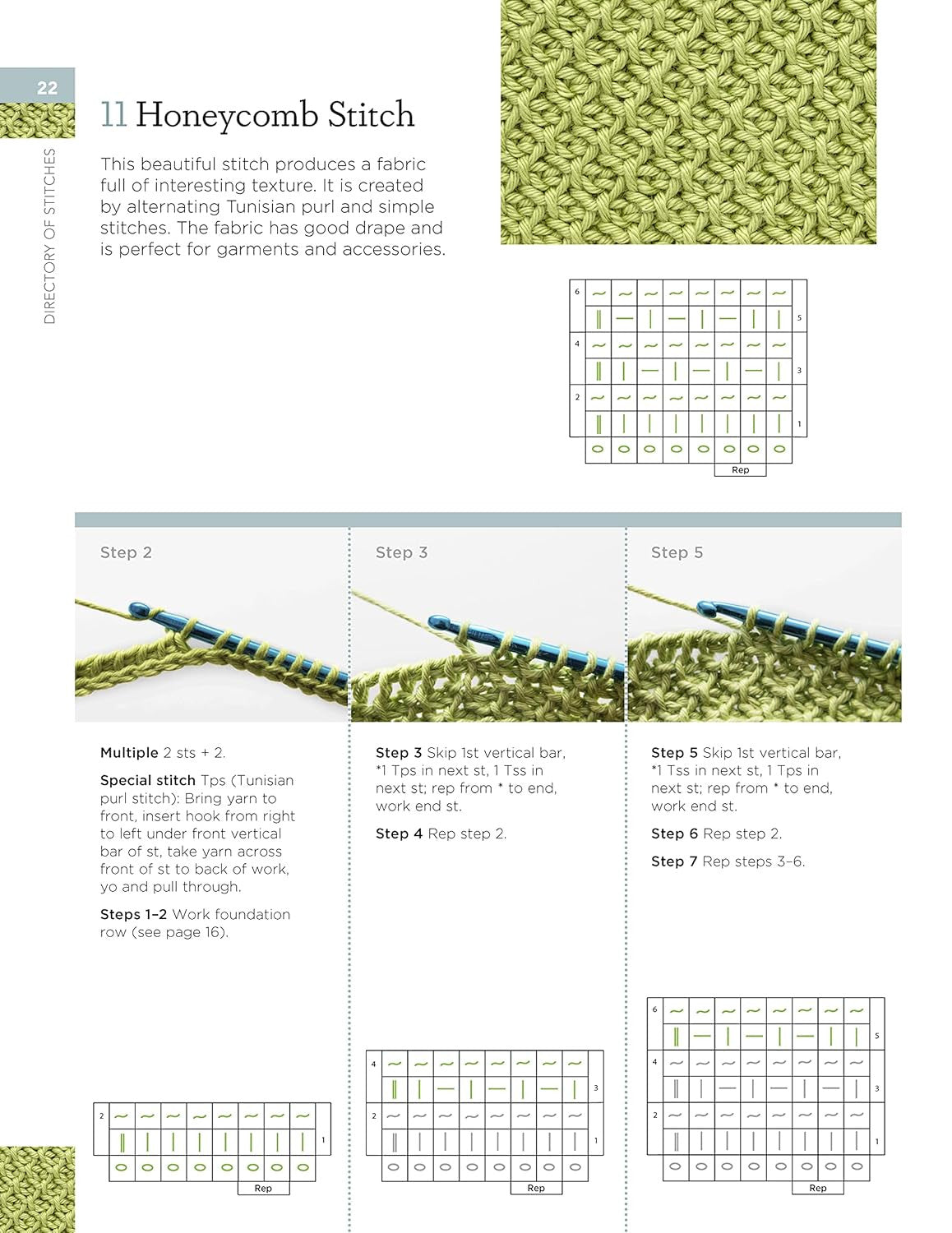 Tunisian Crochet Stitch Dictionary: 150 Essential Stitches with Actual-Size Swat