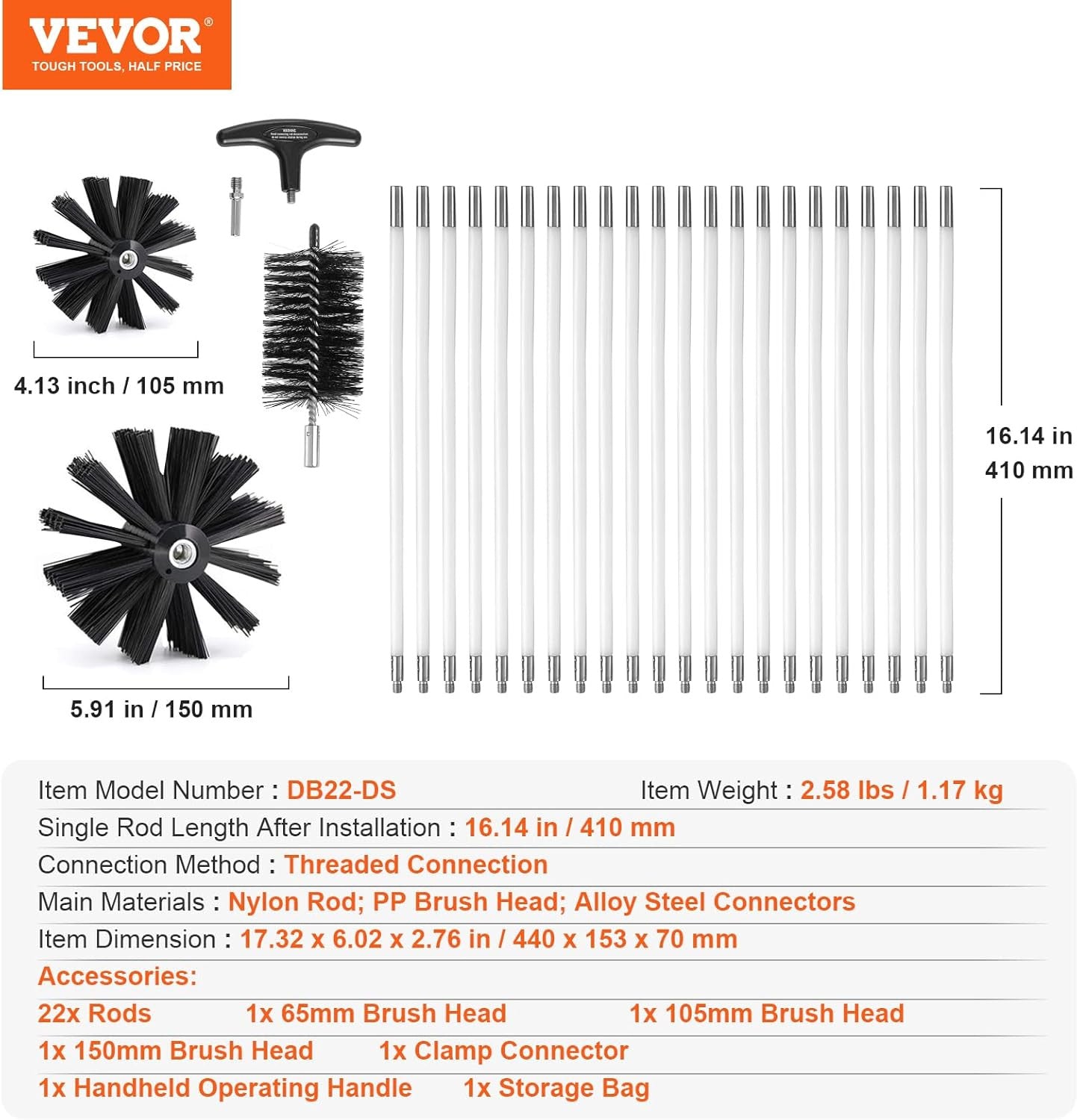 22 Pieces 30 FEET Dryer Vent Cleaner Kit, Include 3 Different Sizes Flexible Lin