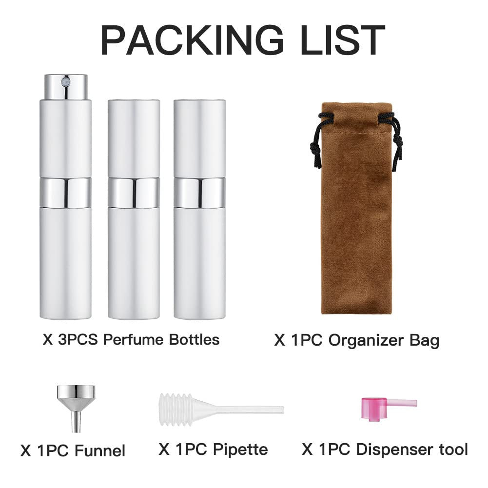 8ML Atomizer Perfume Spray Bottle for Travel (3 PCS) Empty Cologne Dispenser, Po