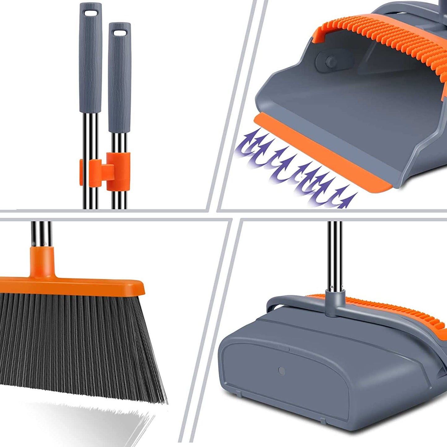 Upgrade Broom and Dustpan Set, Self-Cleaning with Dustpan Teeth, Indoor&Outdoor
