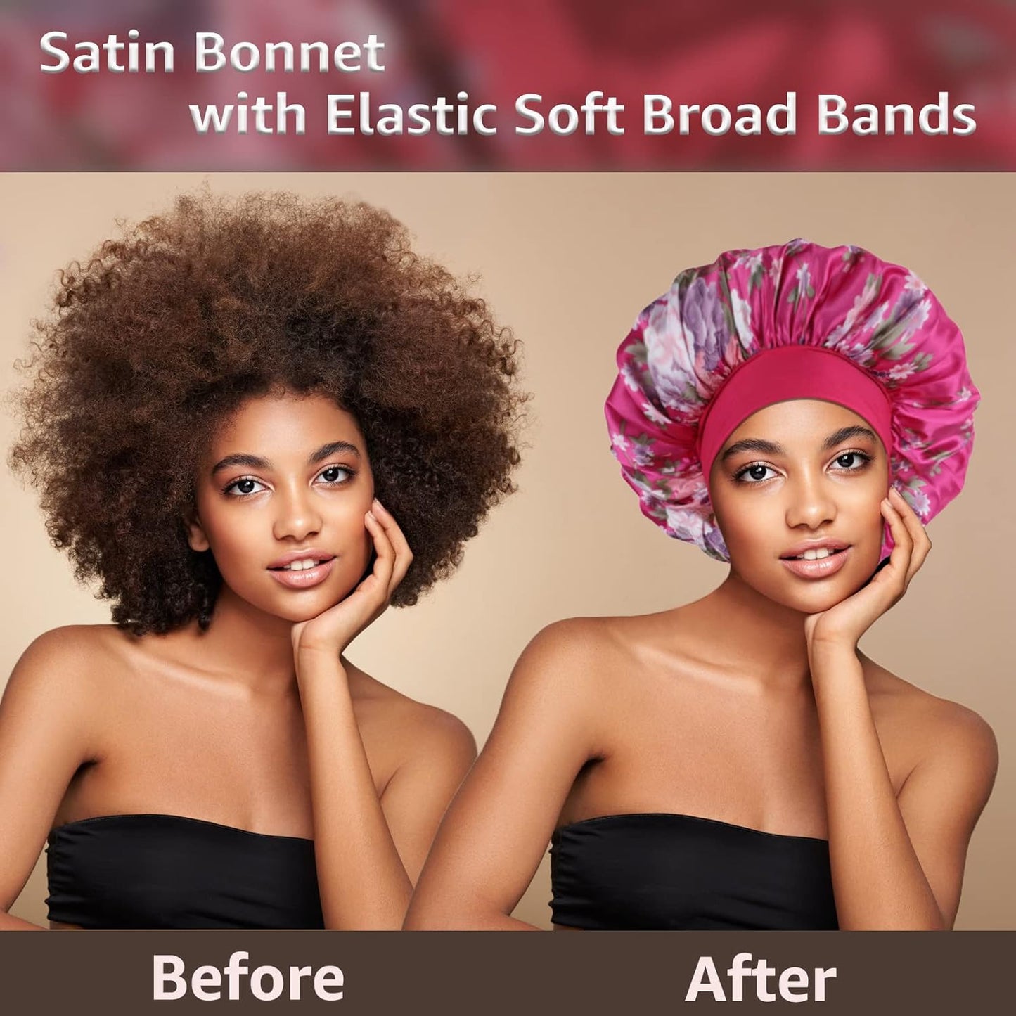 3 Pack Satin Bonnet Silk Hair Bonnet for Sleeping, Sleep Bonnets for Women Large
