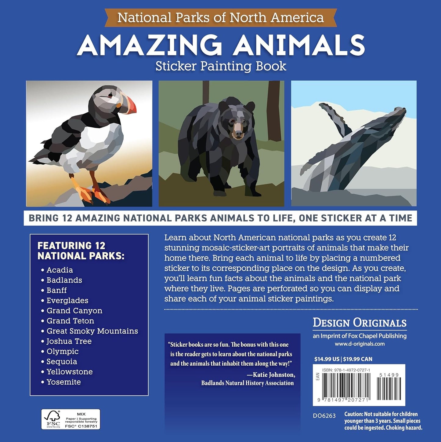 National Parks of North America Amazing Animals Sticker Painting Book: 12 Super
