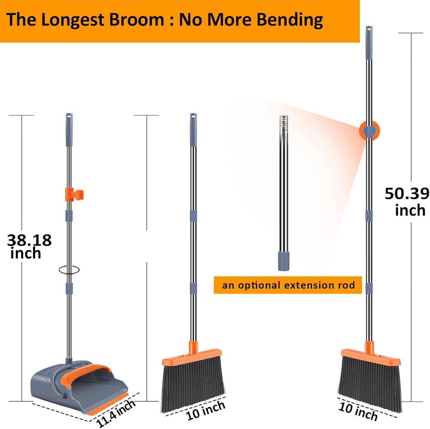 Upgrade Broom and Dustpan Set, Self-Cleaning with Dustpan Teeth, Indoor&Outdoor