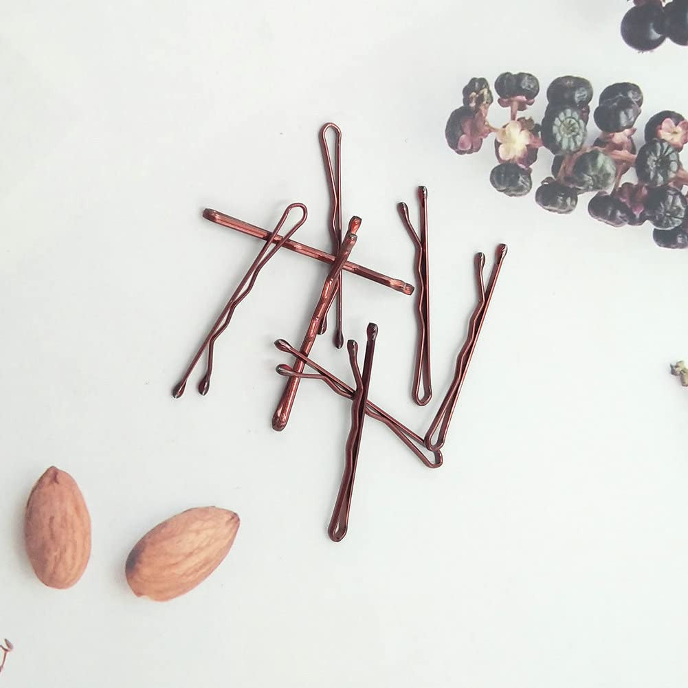 220 Count Mini Wavy 1.38 Inch Bobby Pins Brown, Small Hair Bobby Pins with Stor