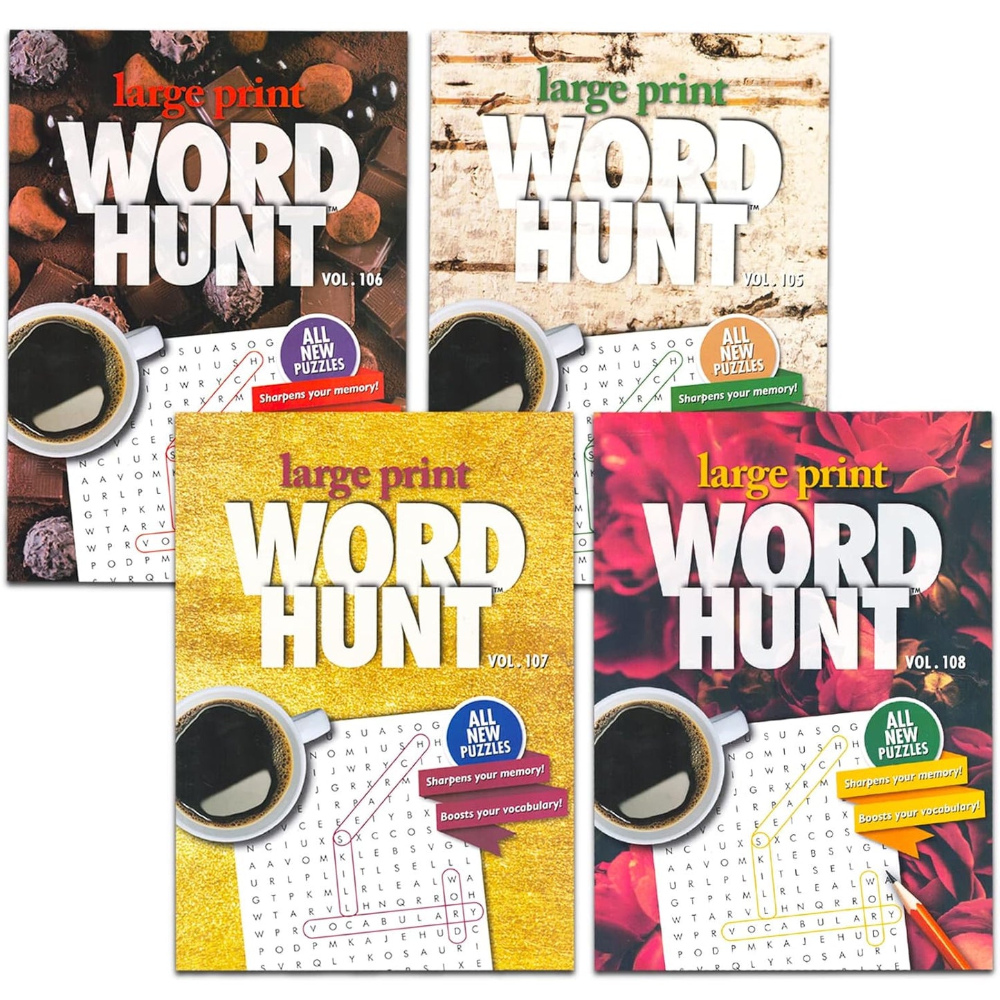 8 Large Print Word Search Books for Adults, Seniors - Set of 8 Jumbo Word Hunt P