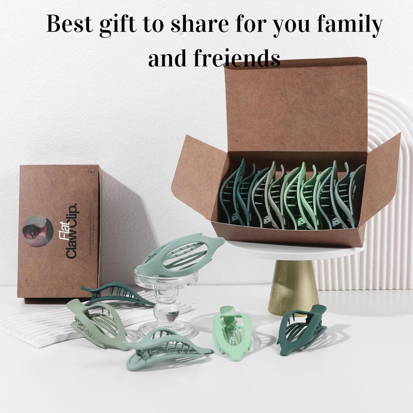 8 Pack Green Flat Hair Clips – Matte Large French Green Claw Clips for Women & G