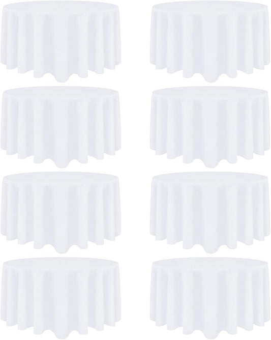 8 Pack White round Tablecloth 120 Inch White Table Cloth Stain and Wrinkle Resis