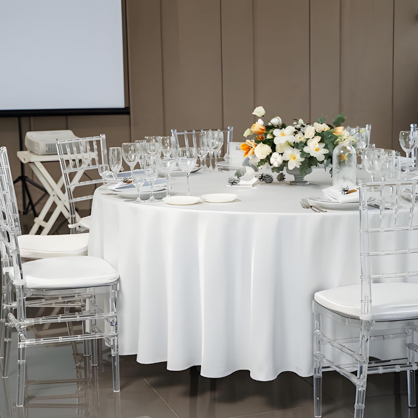 8 Pack White round Tablecloth 120 Inch White Table Cloth Stain and Wrinkle Resis