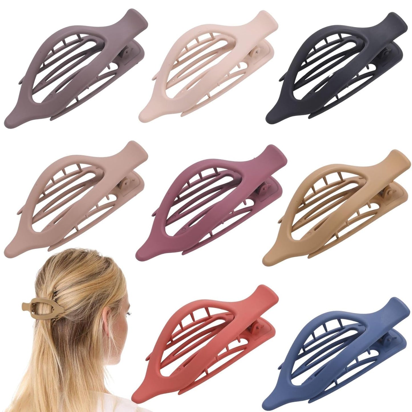 8 Pack Flat Hair Clips for Women,Matte No Crease Flat Claw Clips, Large Strong H