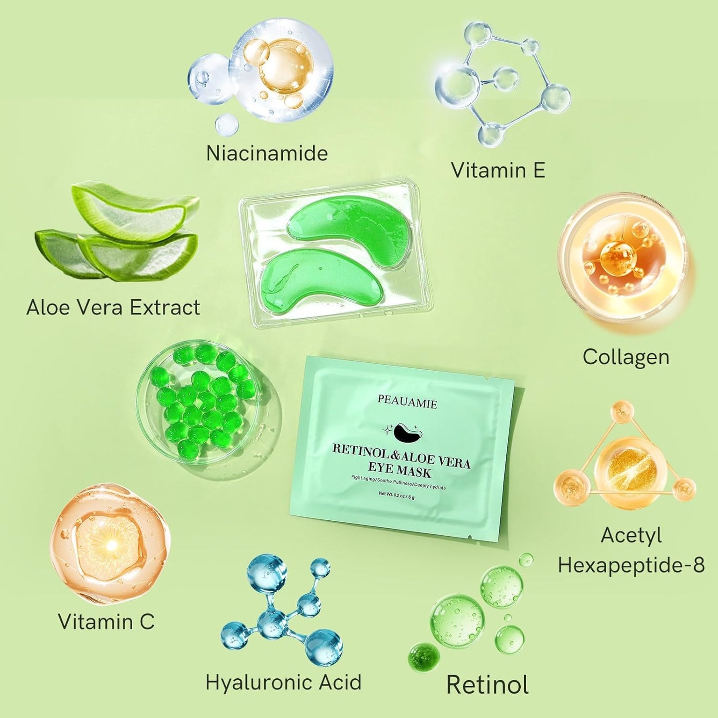 Under Eye Patches with Retinol and Aloe Vera Eye Mask for Dark Circles and Puffi