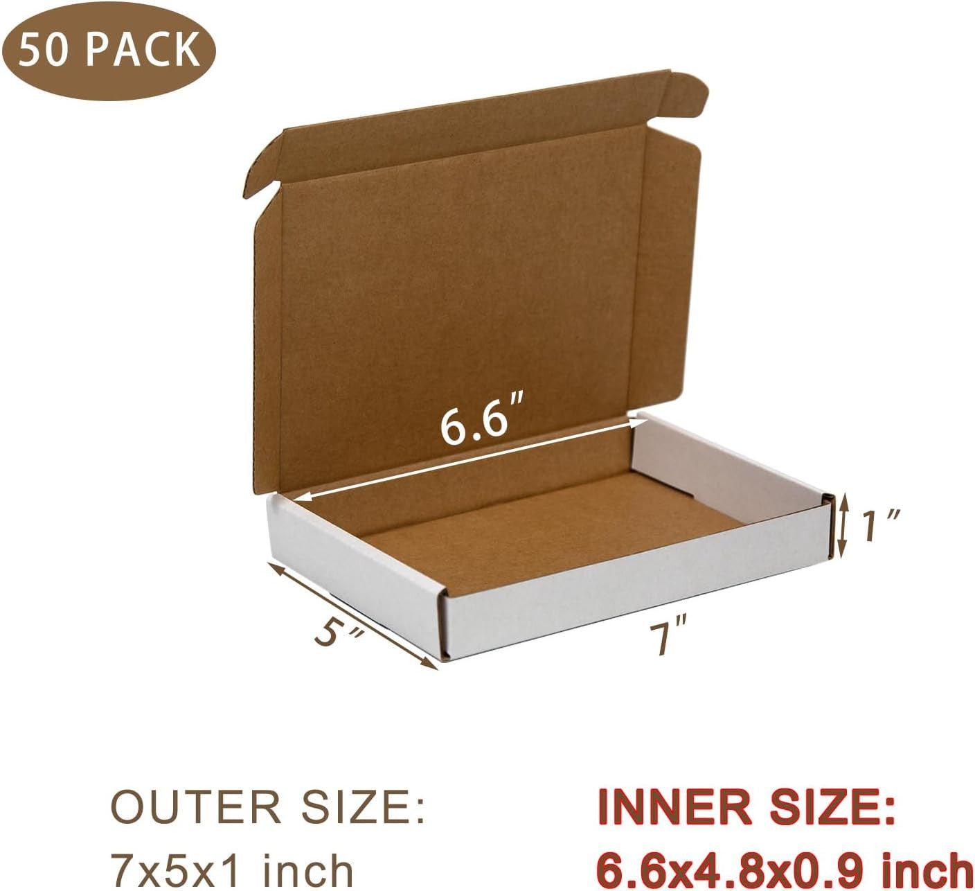 50 Pack 7X5X1 Inches Small Shipping Boxes, White Corrugated Cardboard Boxes, Mov