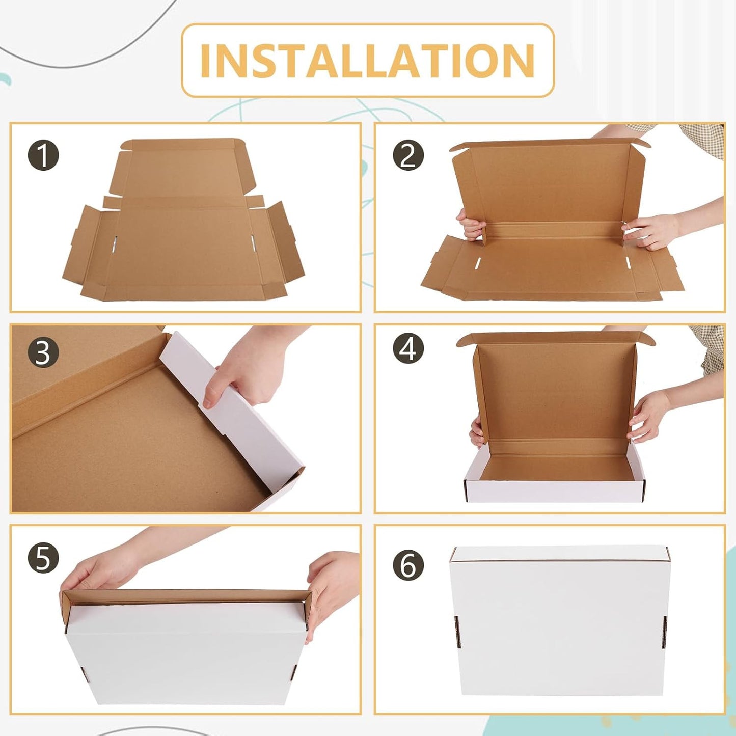 6 Pack 12X9X3 Shipping Boxes, White Corrugated Cardboard Boxes for Packaging Sma
