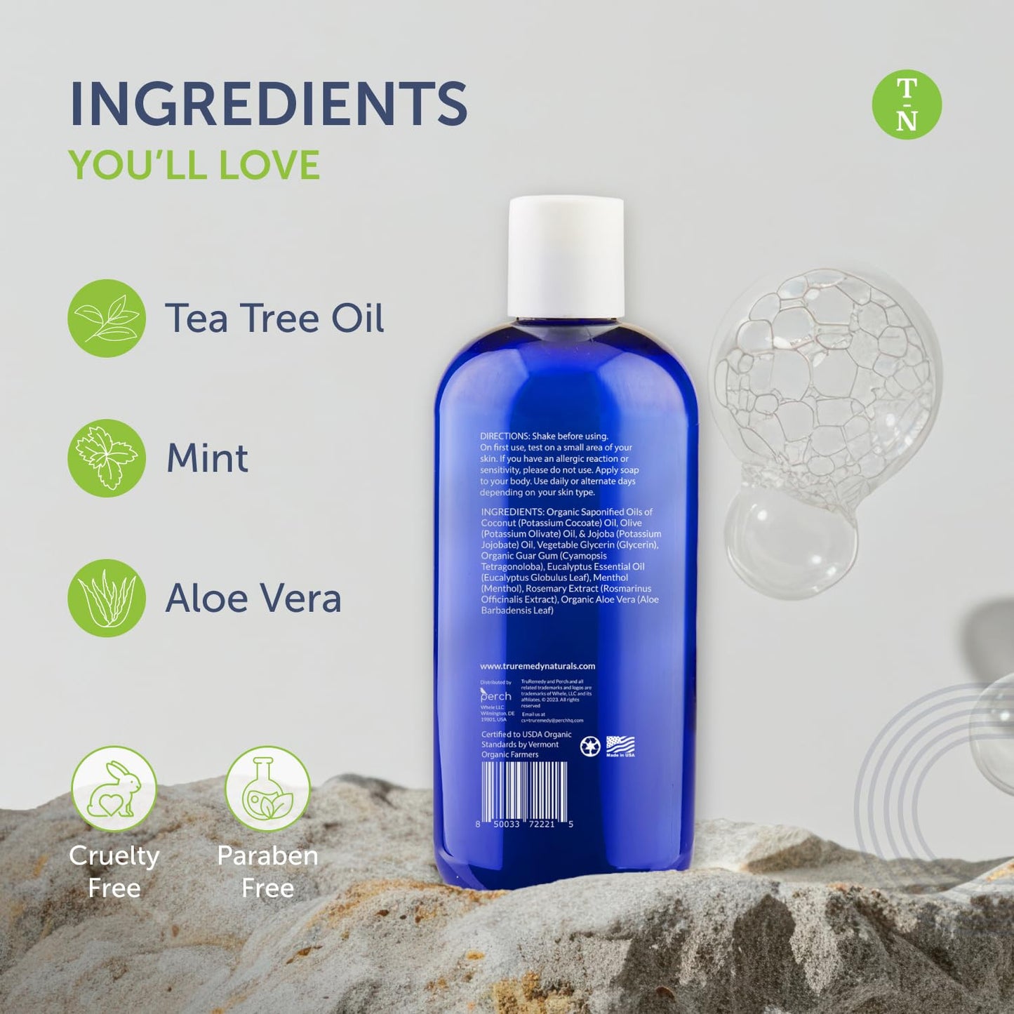 12Oz Tea Tree Oil Body Wash - Pack of 2 - Tea Tree Soap with Aloe and Peppermint
