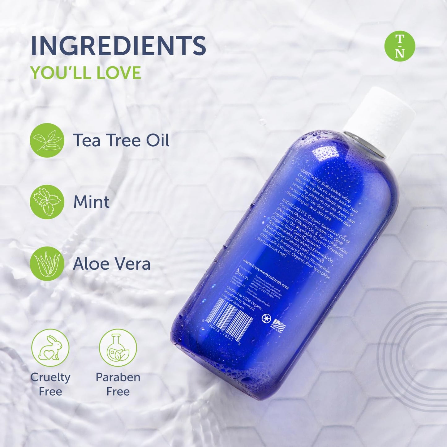 12 Oz Tea Tree Oil Body Wash - Invigorating Tea Tree Soap with Peppermint, Aloe,