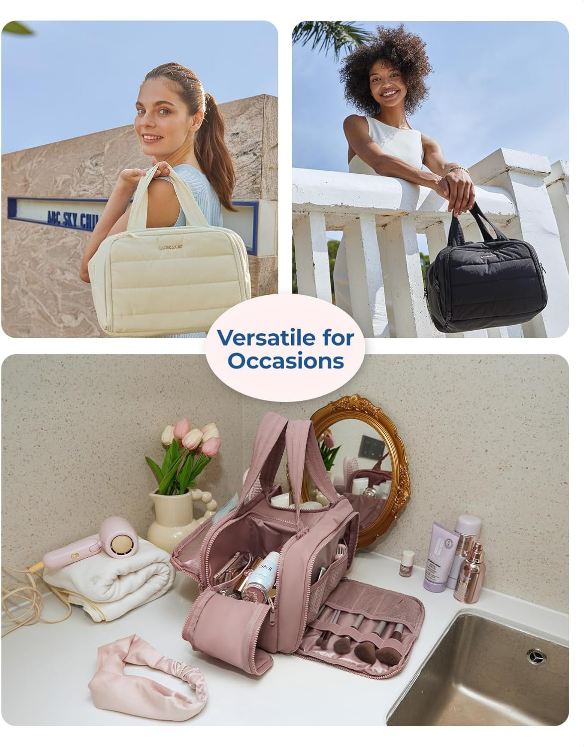 Travel Toiletry Bag, Lightweight Large Wide-Open Travel Bag for Women, Puffy Cos