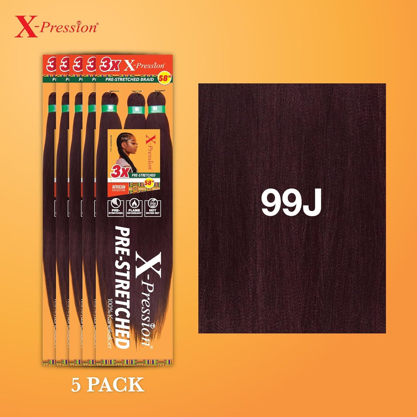 X-Pression Prestretched Braiding Hair - 3X Braid 58 Inch All Kanekalon Flame Ret