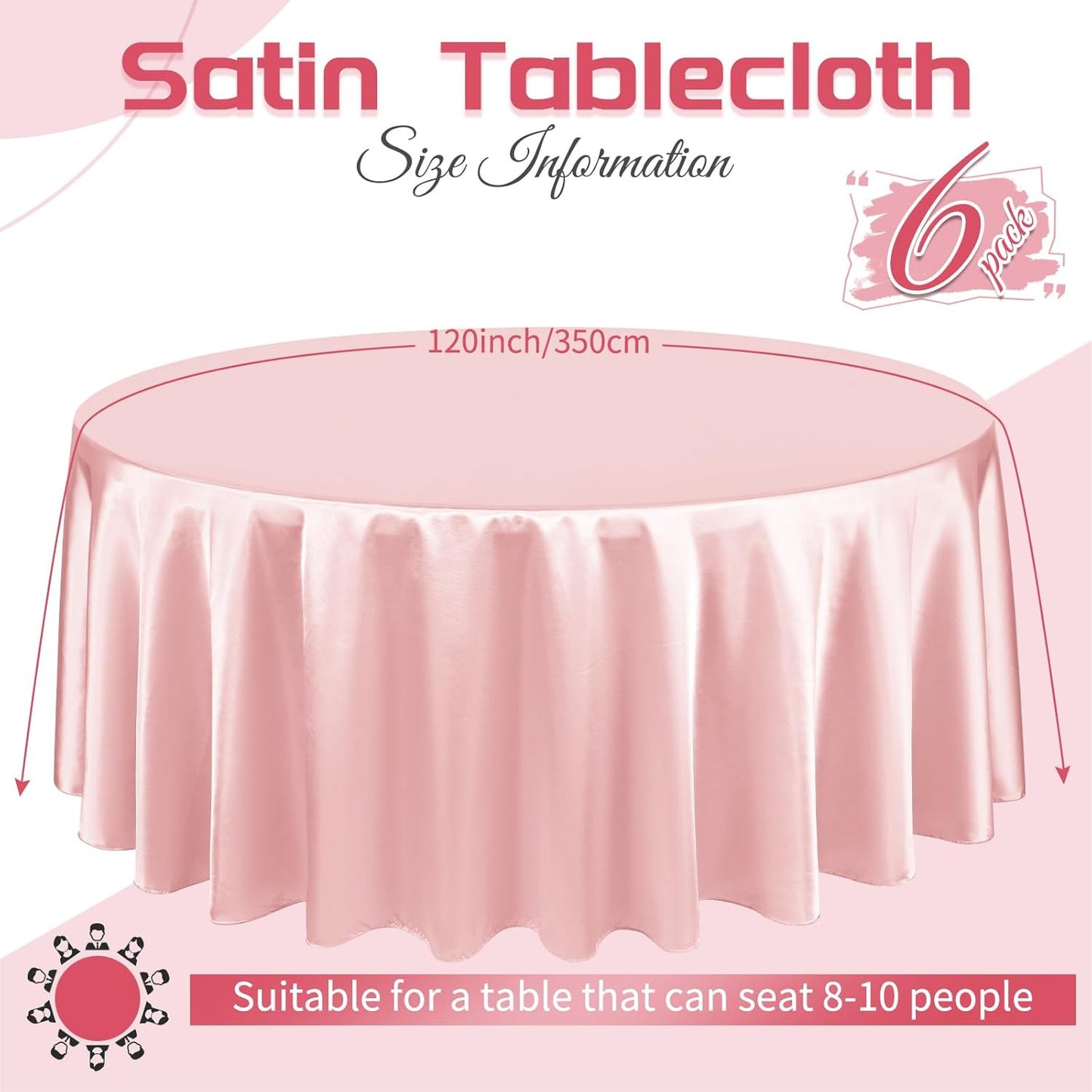 6 Packs Satin Tablecloth 120 Inch Rose Gold round Tablecloths, Overlay Satin Tab