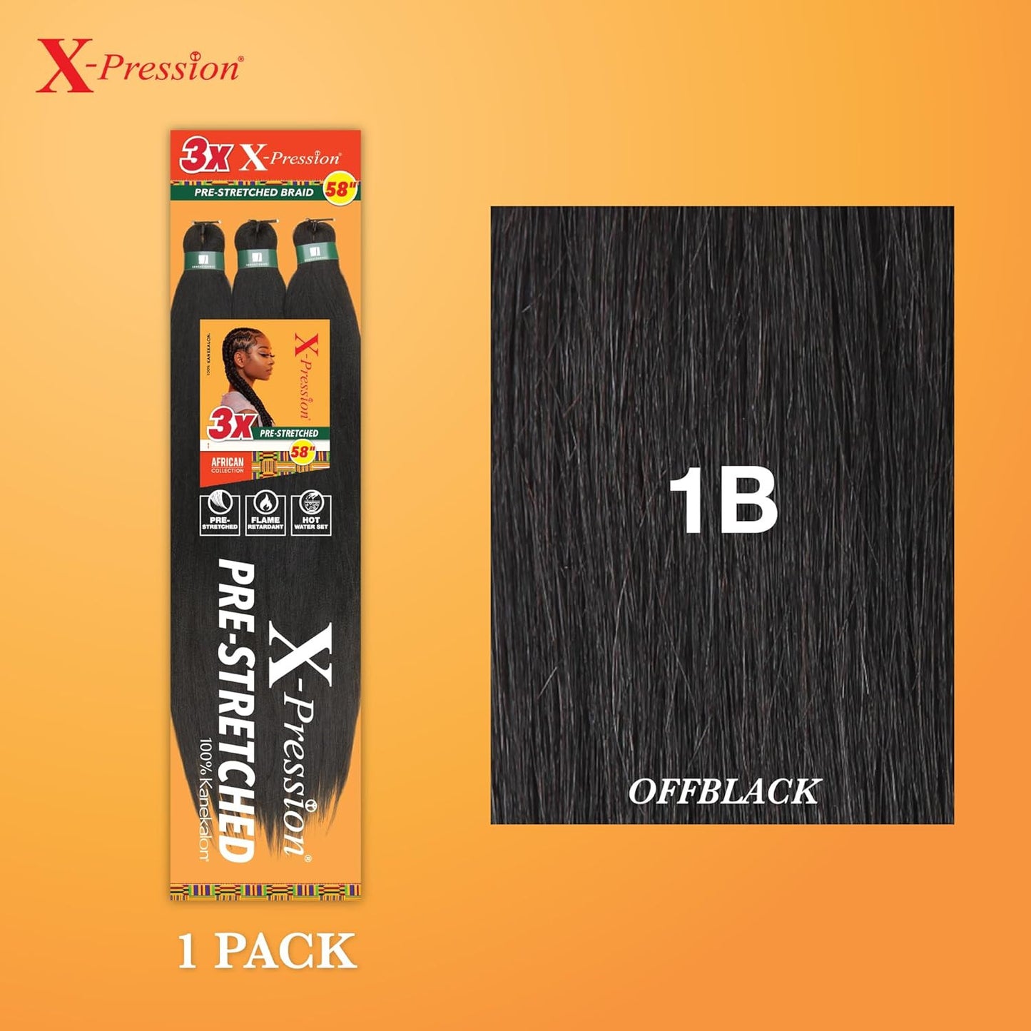 X-Pression Prestretched Braiding Hair - 3X Braid 58 Inch All Kanekalon Flame Ret
