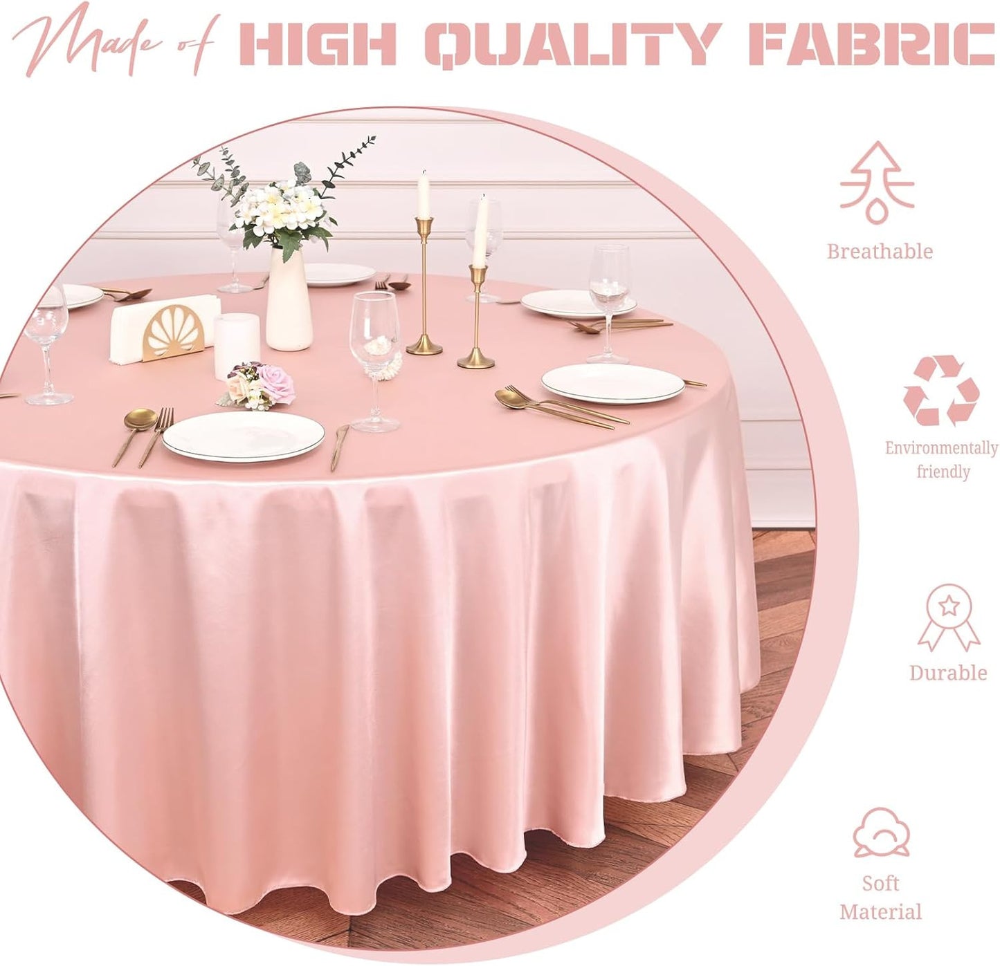 6 Pack Rose Gold round Tablecloth, 120 Inch Rose Gold Satin Fabric Tablecloth fo