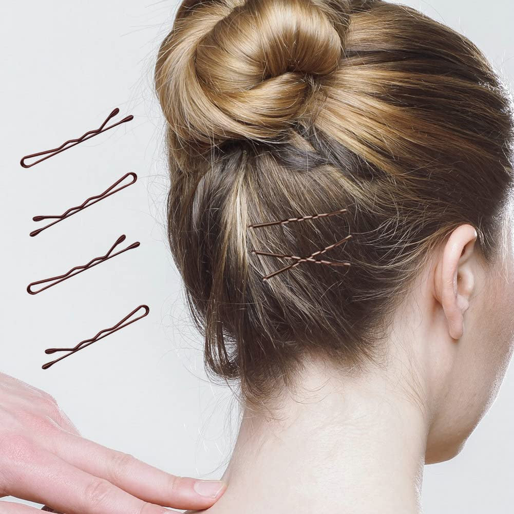 220 Count Mini Wavy 1.38 Inch Bobby Pins Brown, Small Hair Bobby Pins with Stor