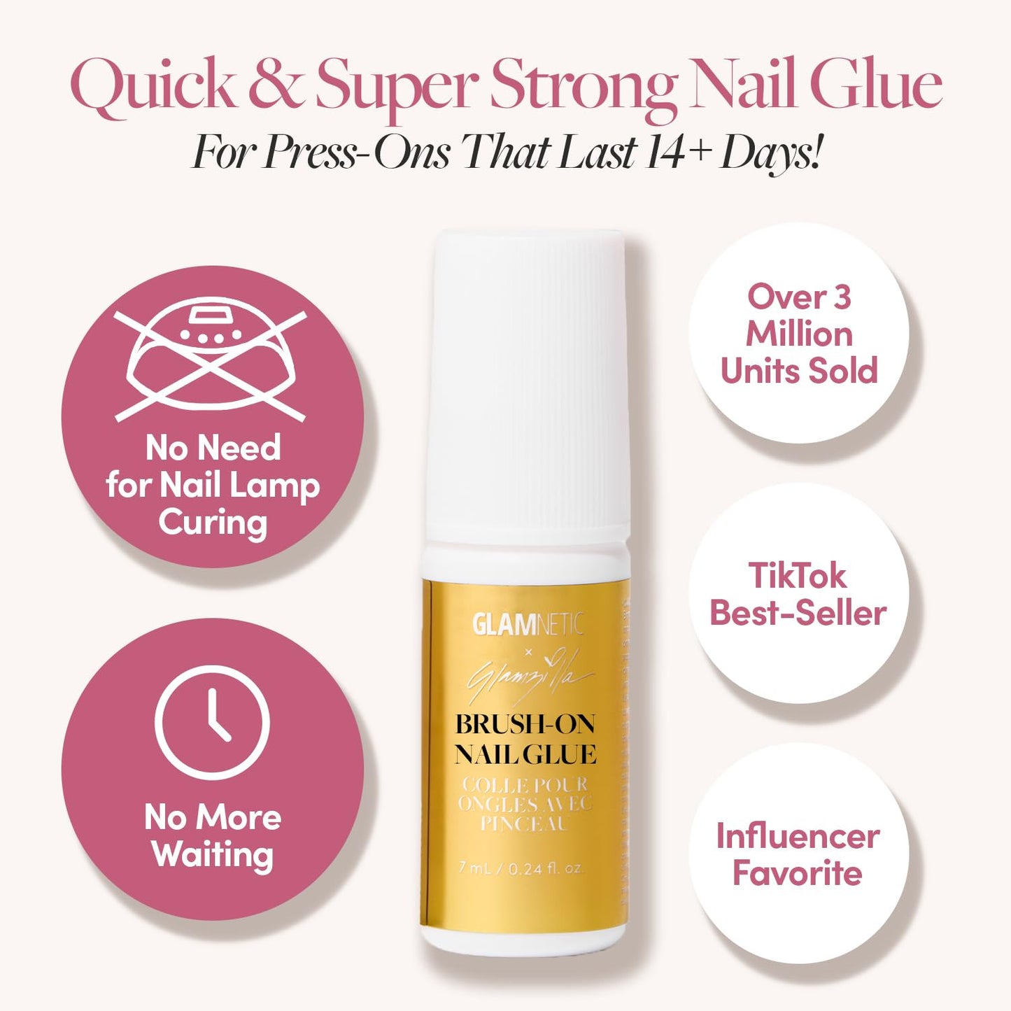 X GLAMZILLA Super Strong Brush on Nail Glue | Brush Tip Applicator, Mess Free, T