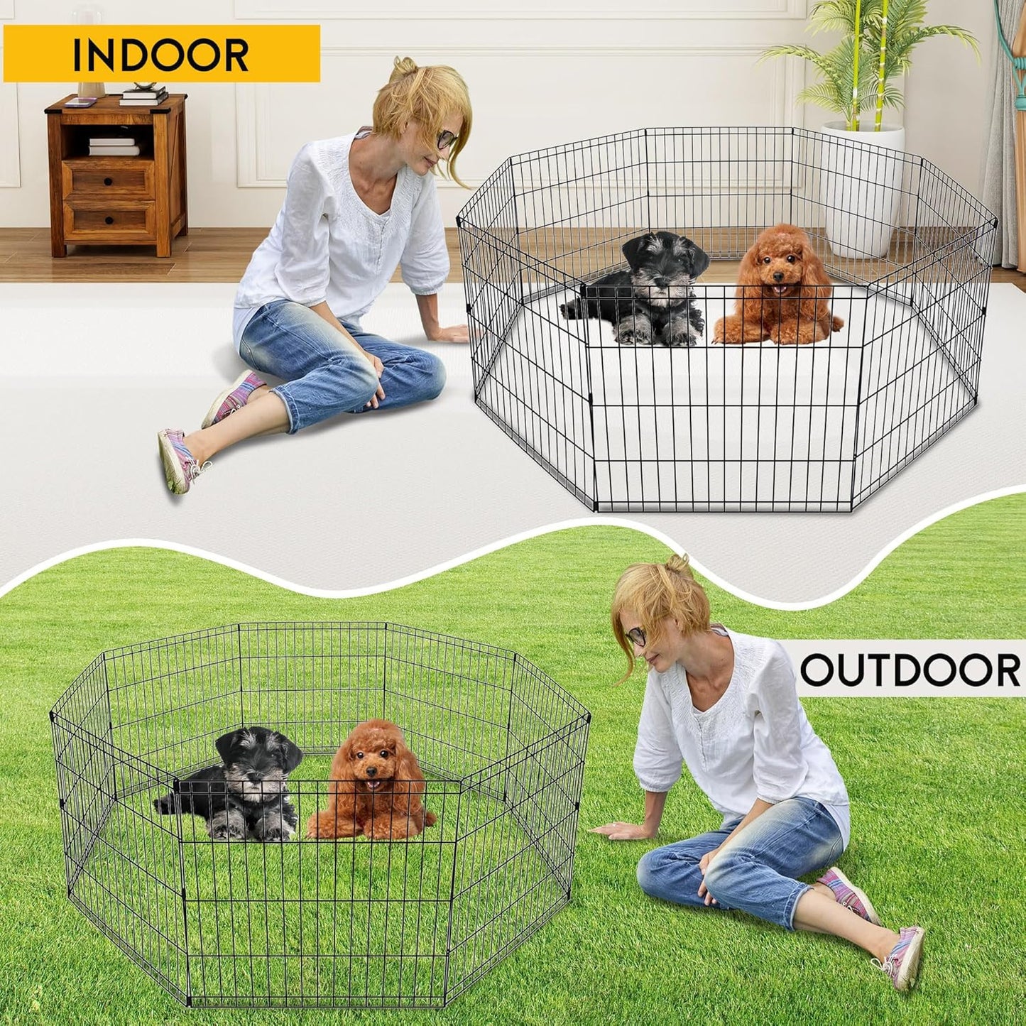 24 Inch Dog Pen 8 Panel Dog Playpen Indoor Outdoor Metal Puppy Pet Fence Portabl