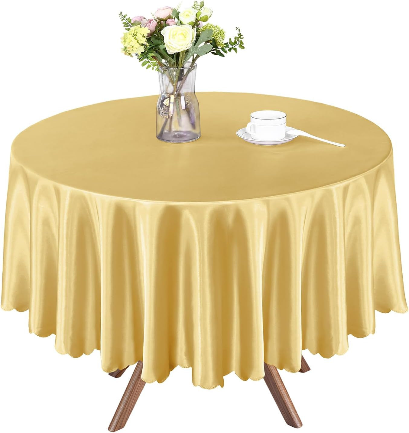 1 Pack 84 Inch / 7Ft round Tablecloth Satin Table Cover, Gold Table Cloth Overla
