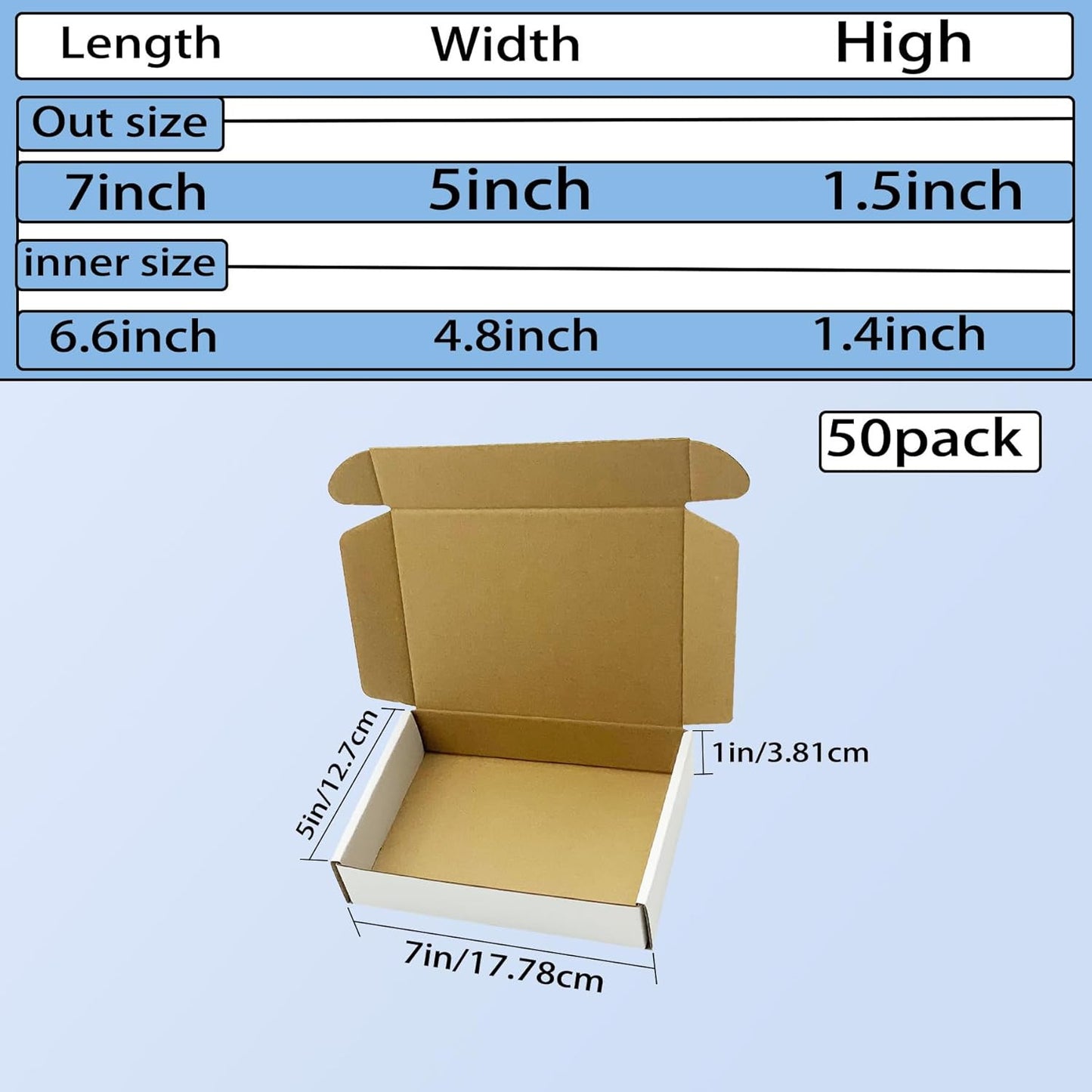 7X5X1.5 Inch White Shipping Boxes 50 Pack, Small Corrugated Cardboard Mailer Box