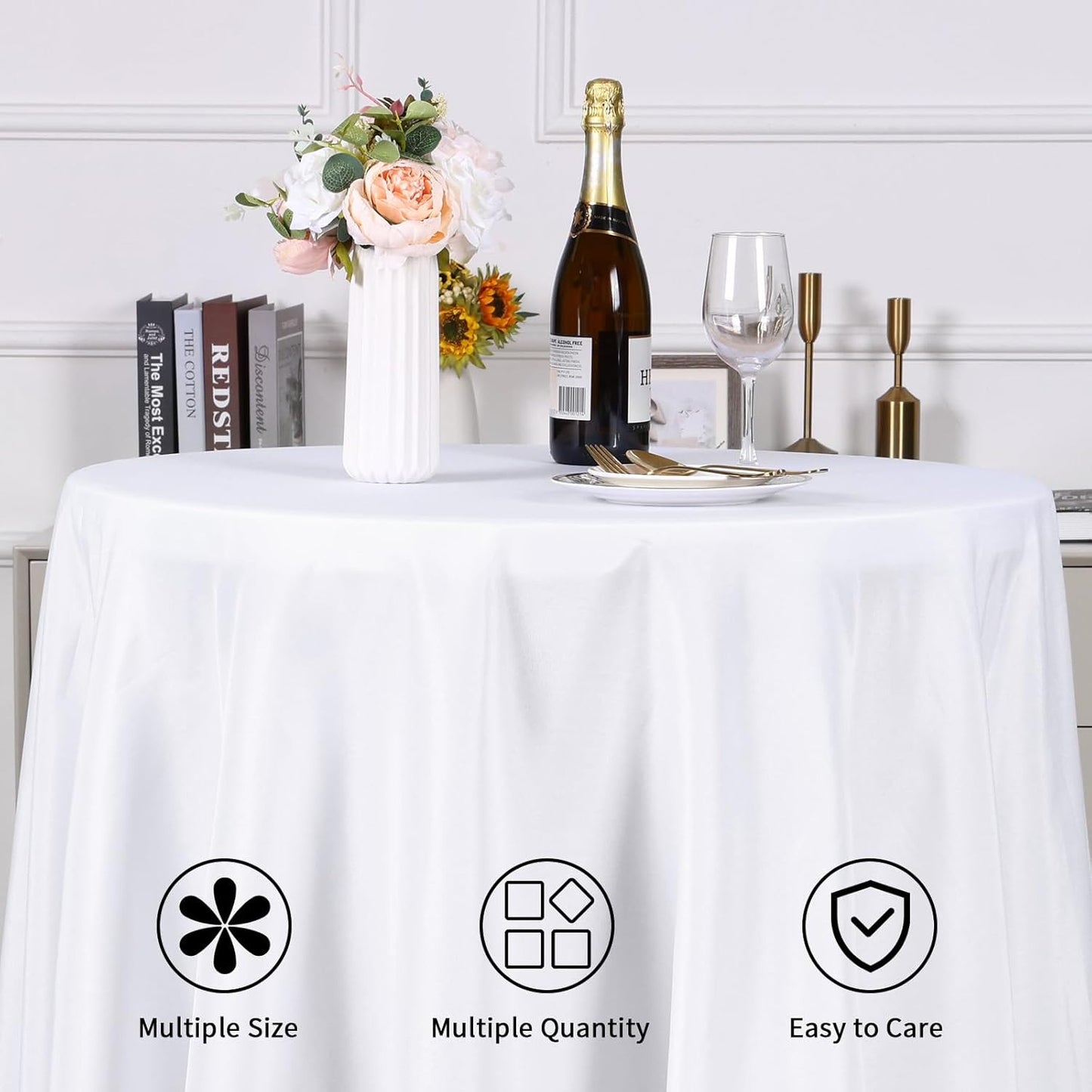 120 Inch White round Tablecloth, 6 Pack round Table Cloth Polyester Fabric Washa