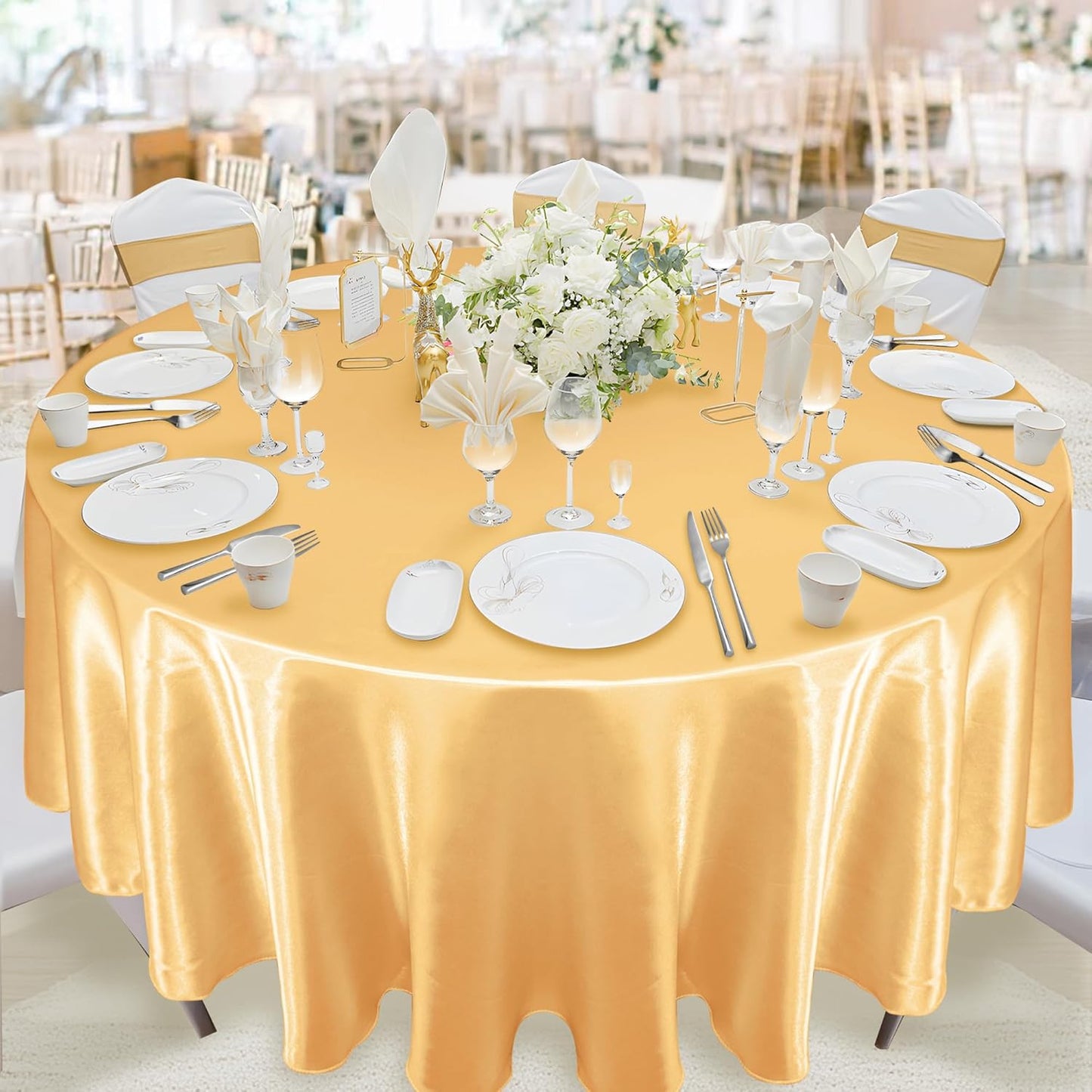 1 Pack 120 Inch round Tablecloth Satin Gold round Table Cover, Silky Satin Dinin