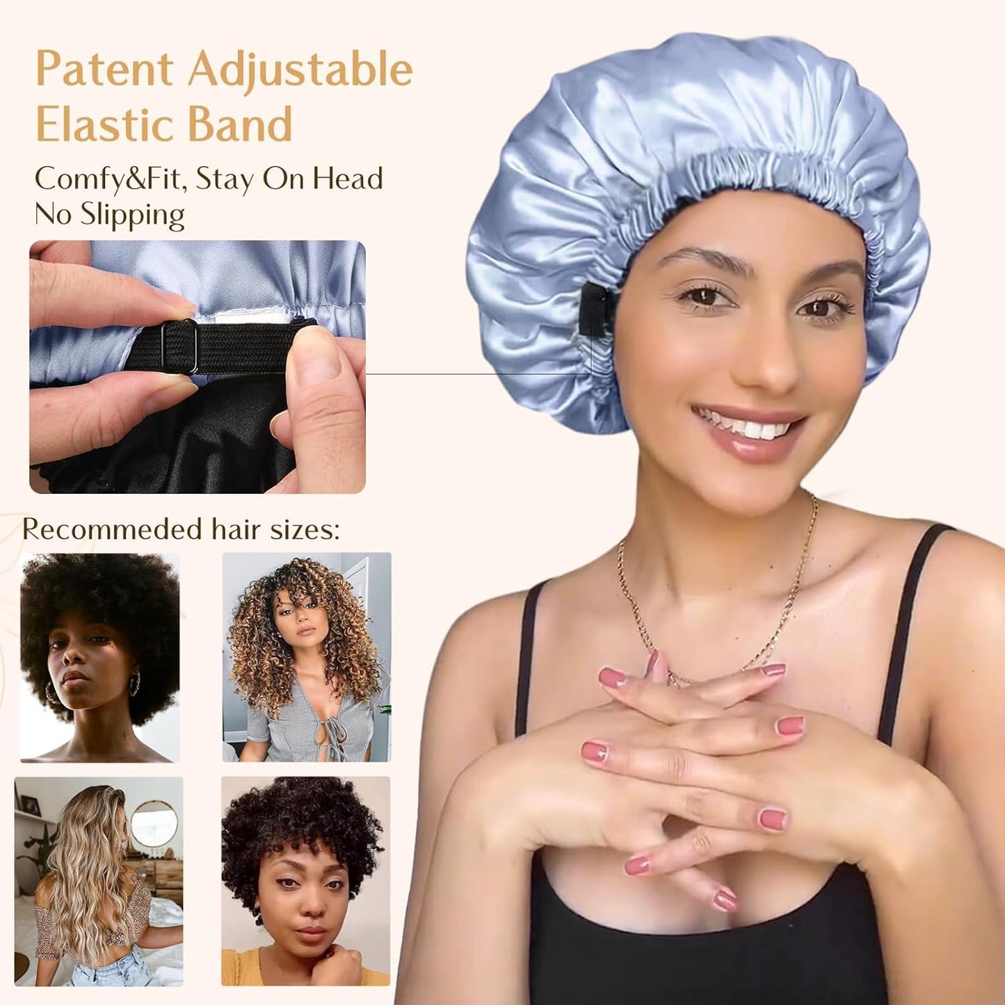 Adjustable Silk Bonnet Double Layer Satin Bonnet Hair Bonnet for Sleeping Bonnet