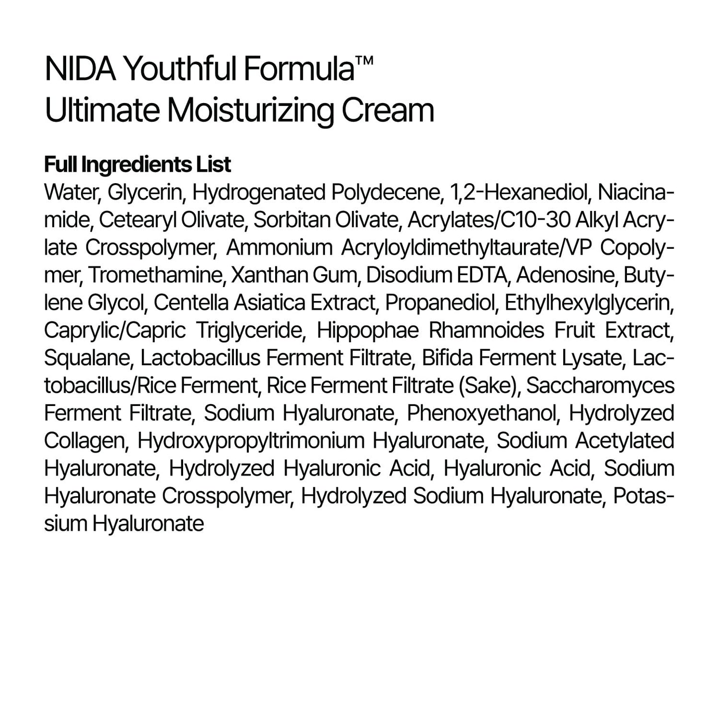 Youthful Formula™ Ultimate Moisturizing Cream | Centella Asiatica, Niacinamide,