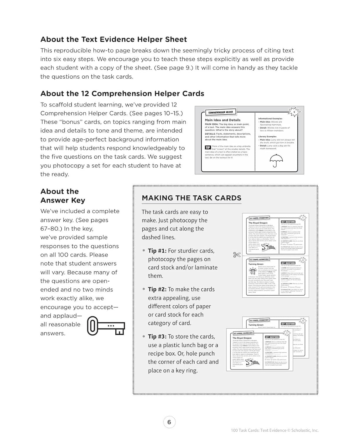 100 Task Cards: Text Evidence: Reproducible Mini-Passages with Key Questions to